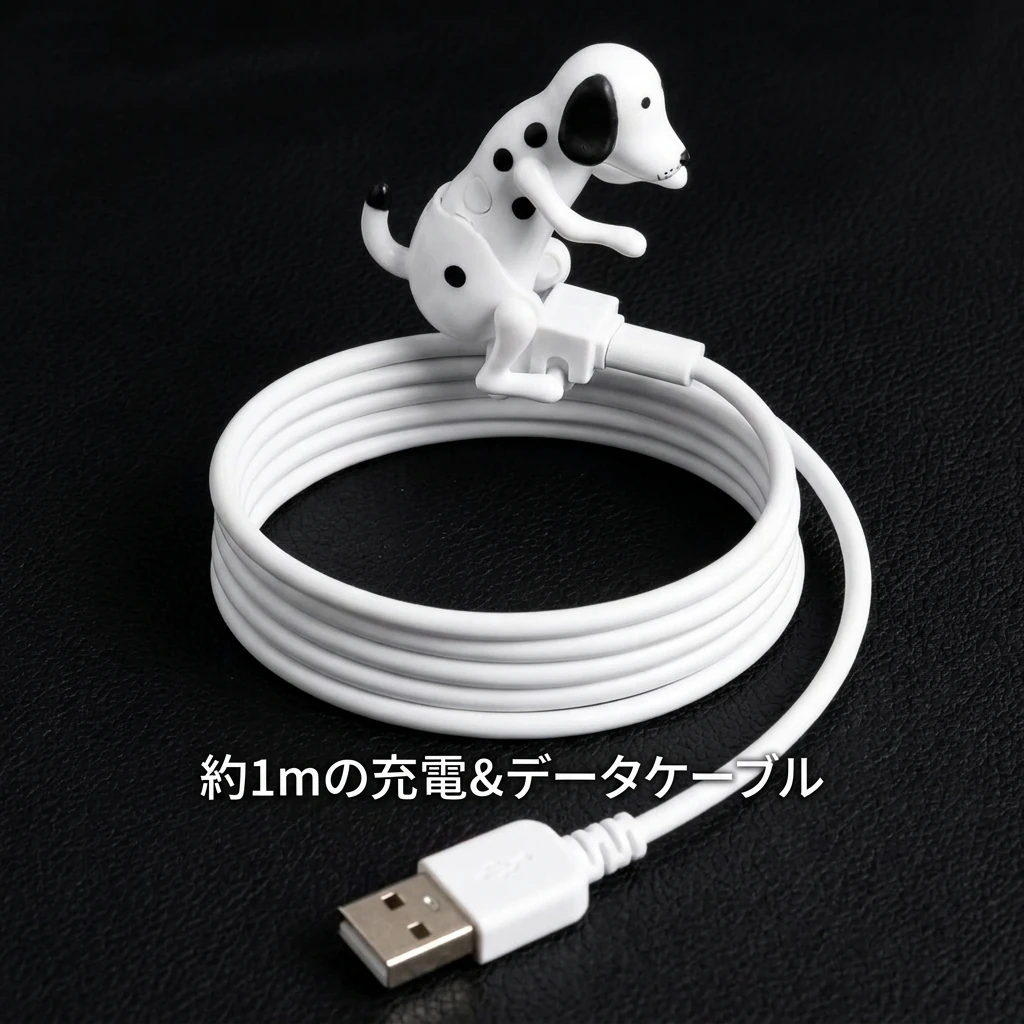 束ねた約1mの充電＆データケーブルとUSB-A端子