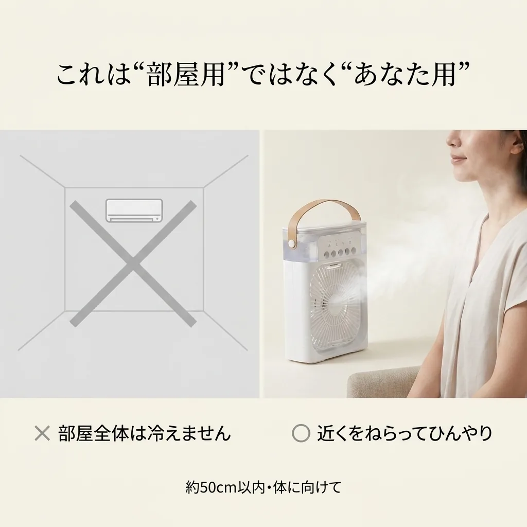 部屋ではなく、あなたの近くをねらって冷やすパーソナル冷風扇