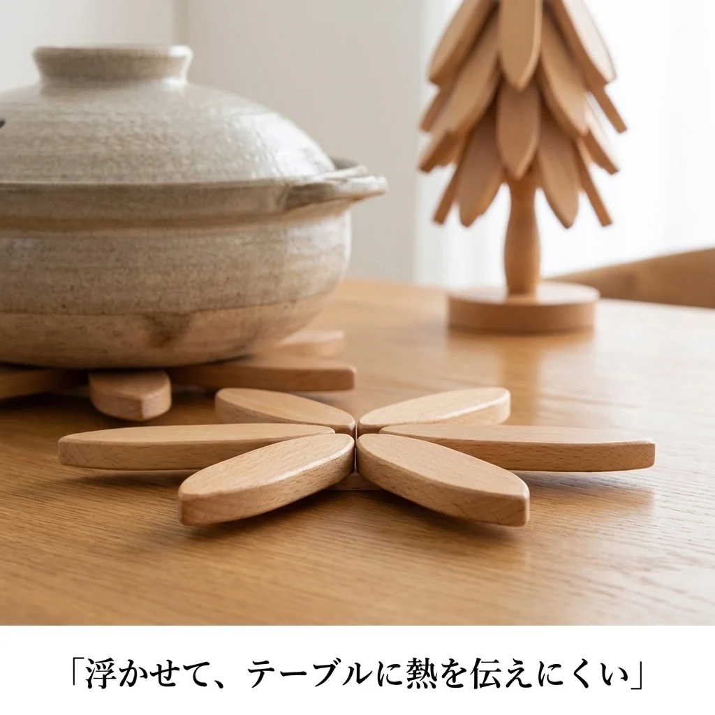 浮かせるから、テーブルに熱がこもりにくい。