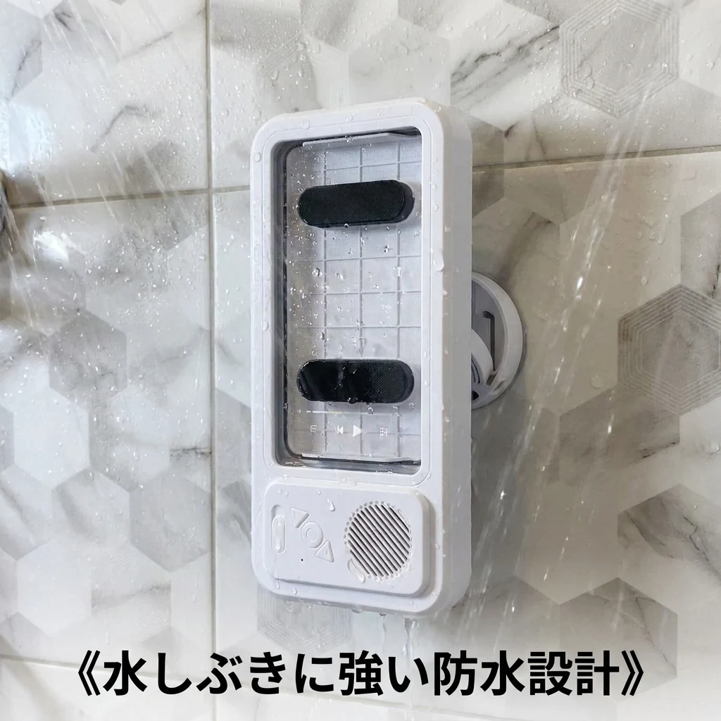 湯気の立つ清潔なバスルームで壁のホルダーで動画を観ながらリラックス