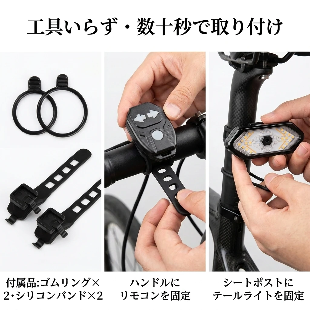 シリコンバンドで工具なしで取り付けられる様子