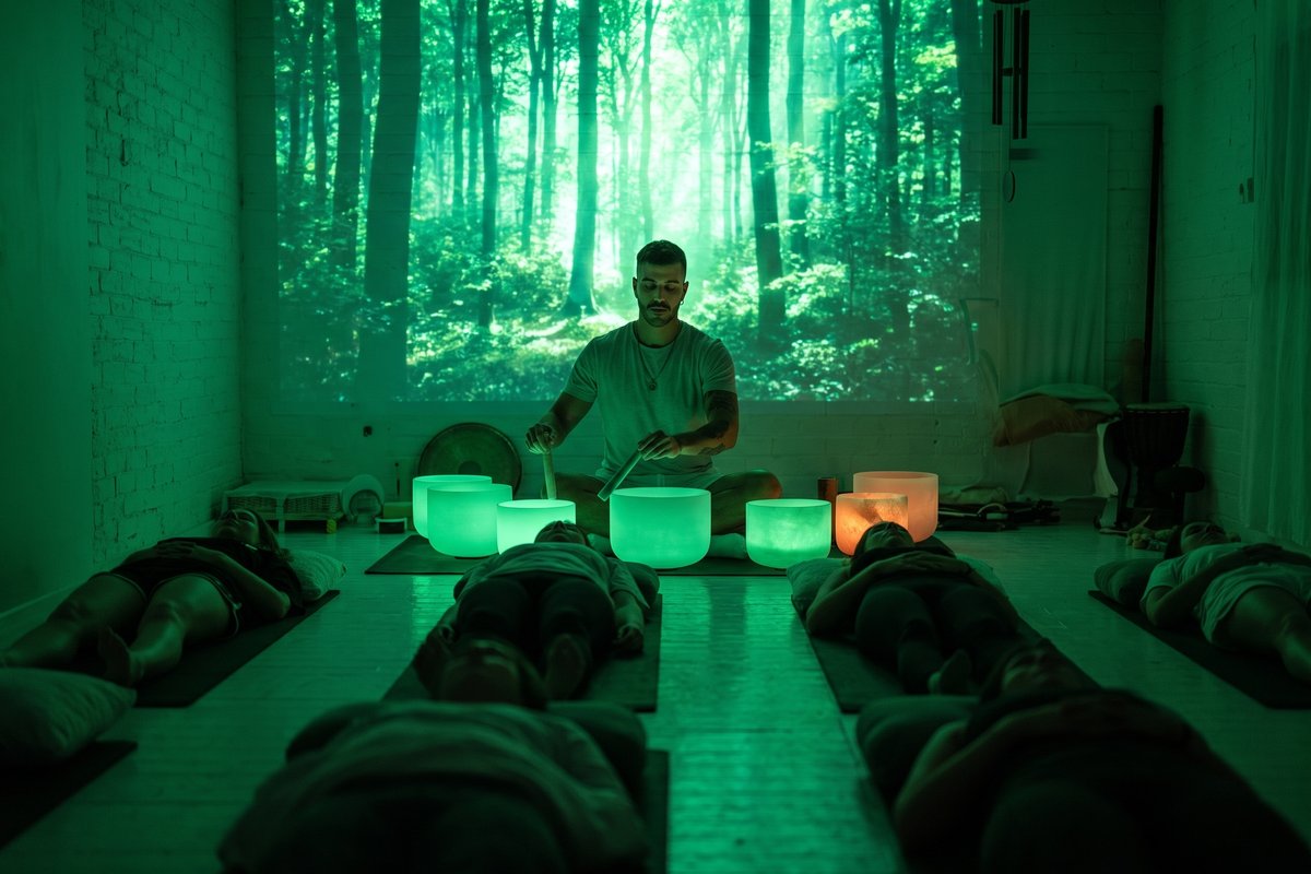 Sound bath class under the galaxy projection