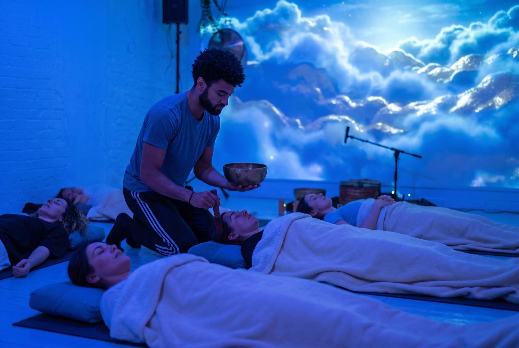 Sound healing under coloured light