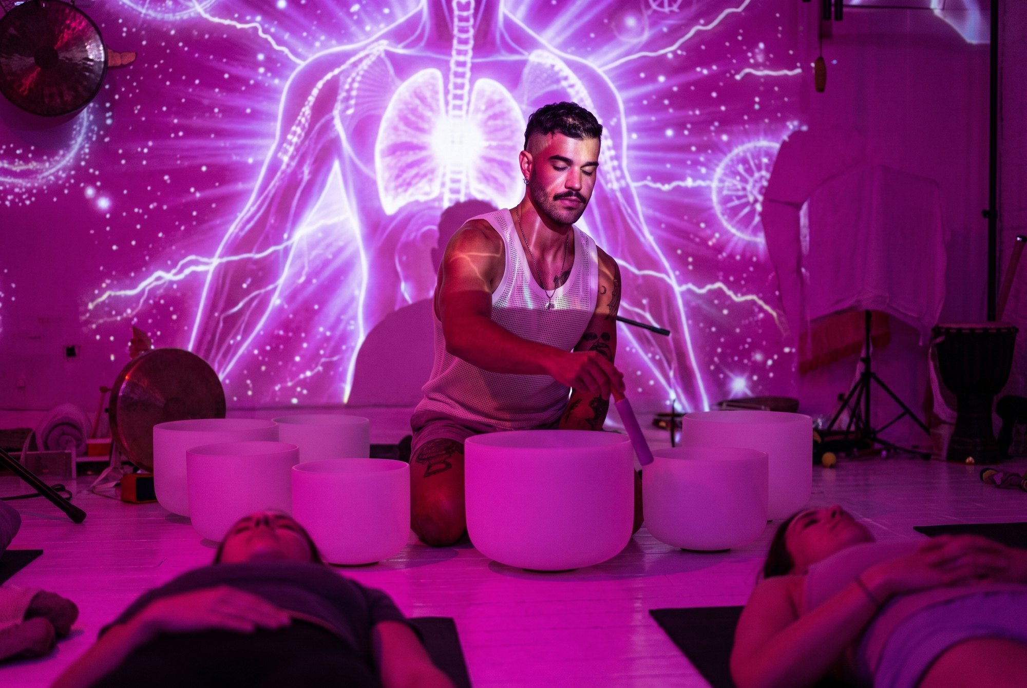 A sound healing class resting in the studio at Sound of Soma, Windsor