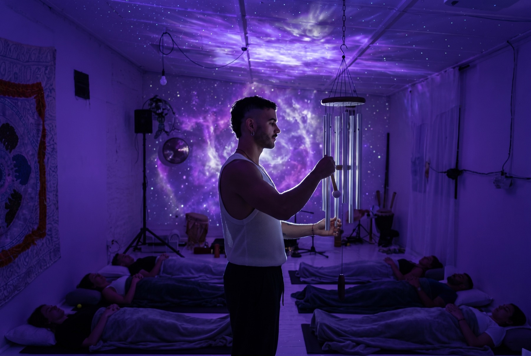 The studio during a sound healing class