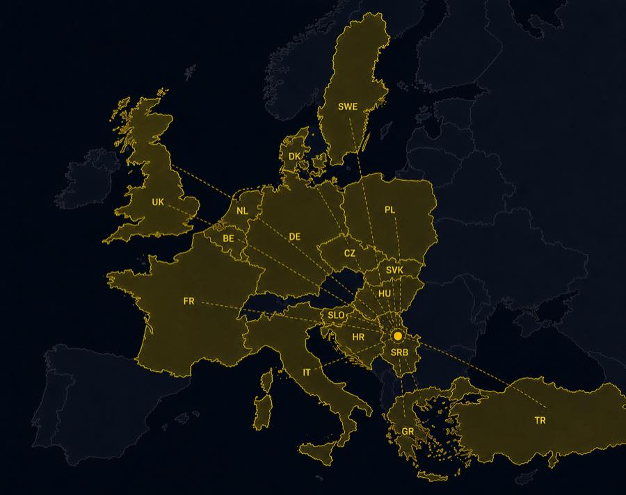 Jelovac Transport - mapa Evrope