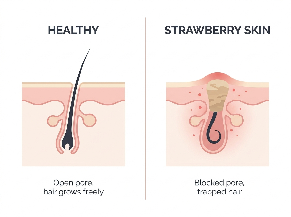 Healthy pore versus blocked pore diagram
