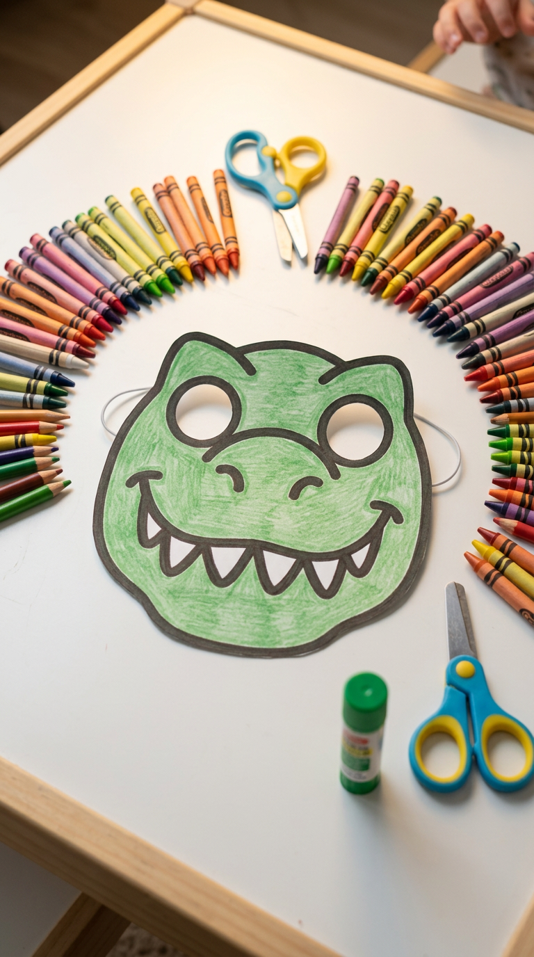 Child cutting out T-Rex mask