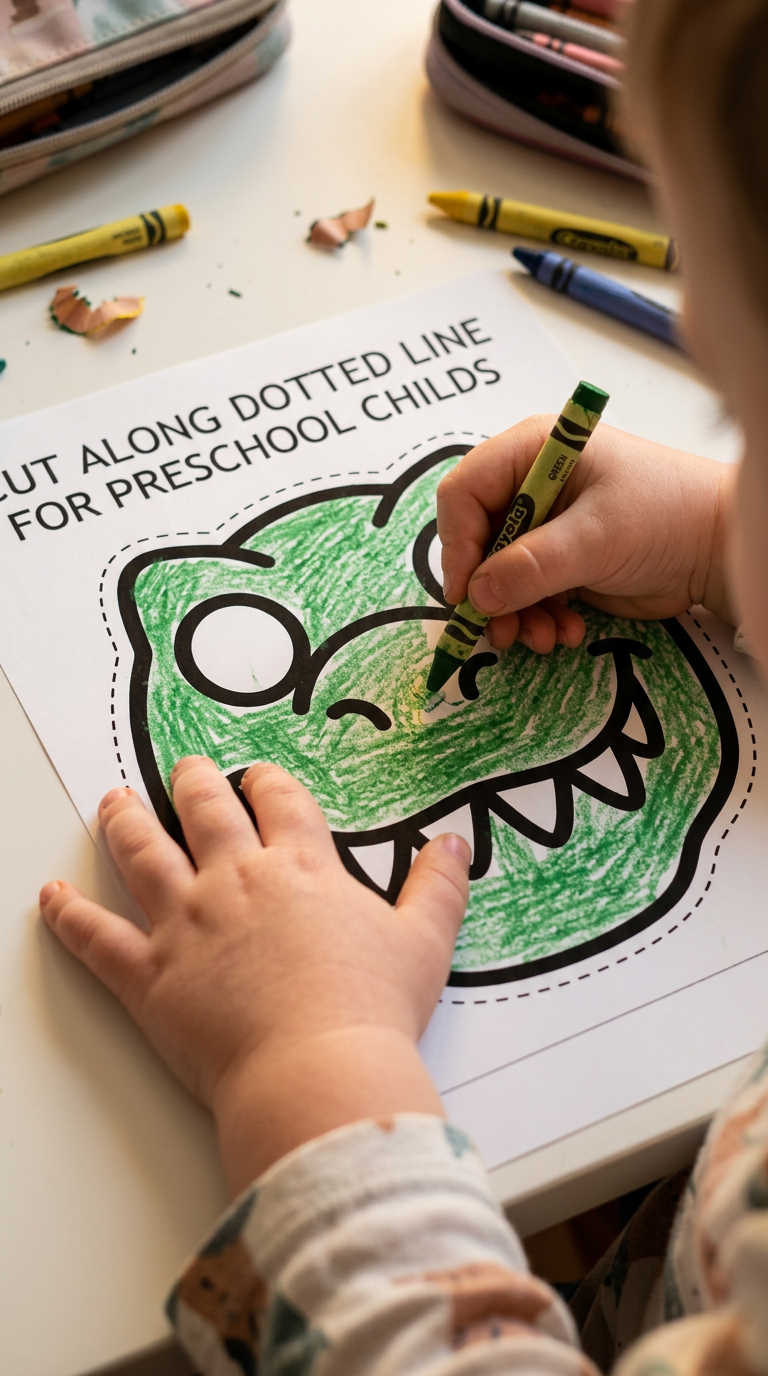 Child coloring the T-Rex mask