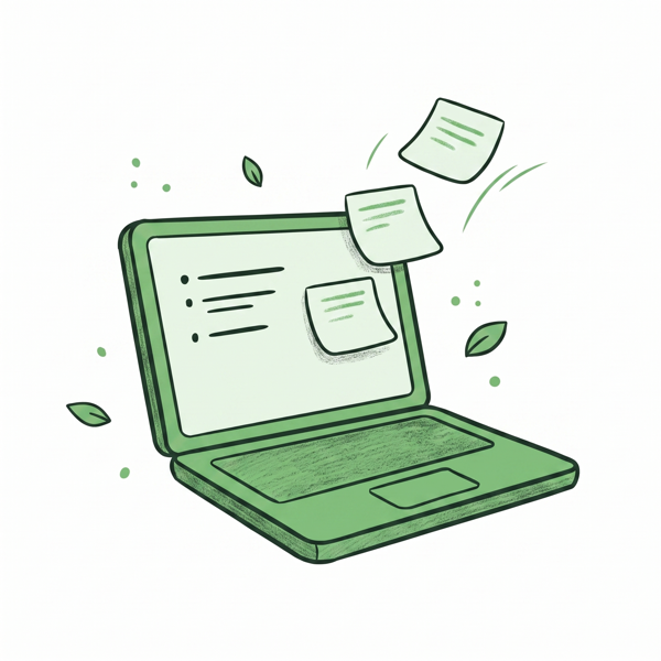 An open laptop with meeting notes writing themselves