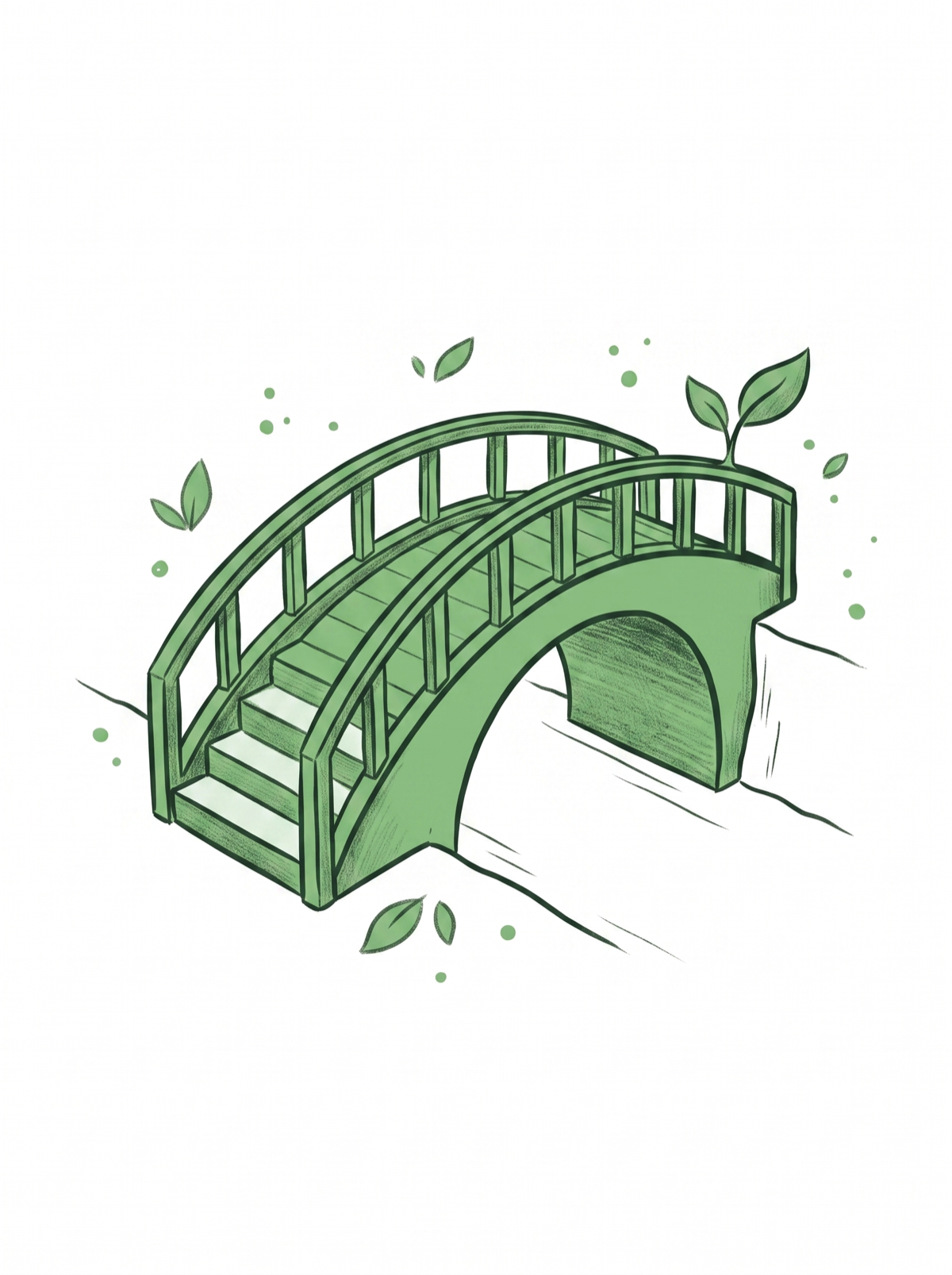 A green hand-drawn footbridge crossing a gap. Finding the way through the renewal squeeze.