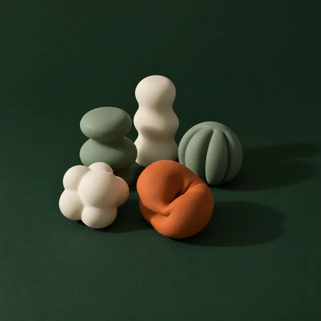 Soft sensory toys in rounded shapes