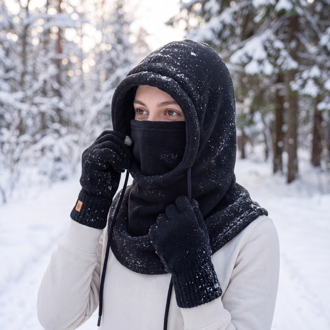 Balaclava-sæt brugt på vintertur i kulde