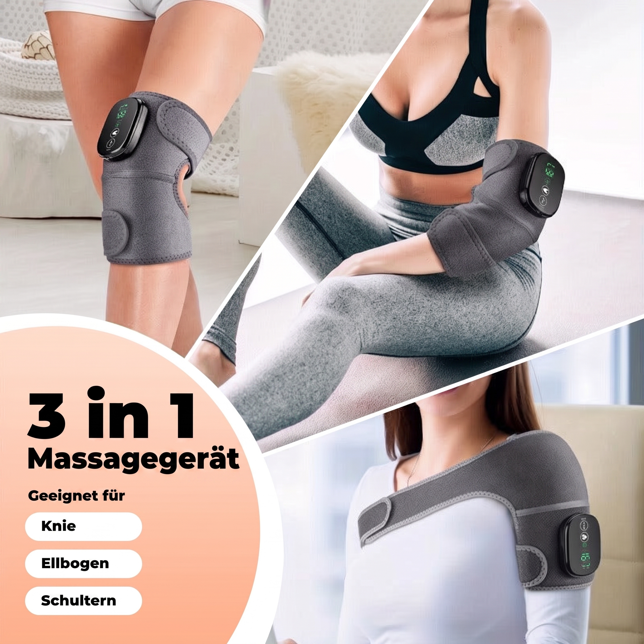 Massageapparat brugt på knæet i sofaen
