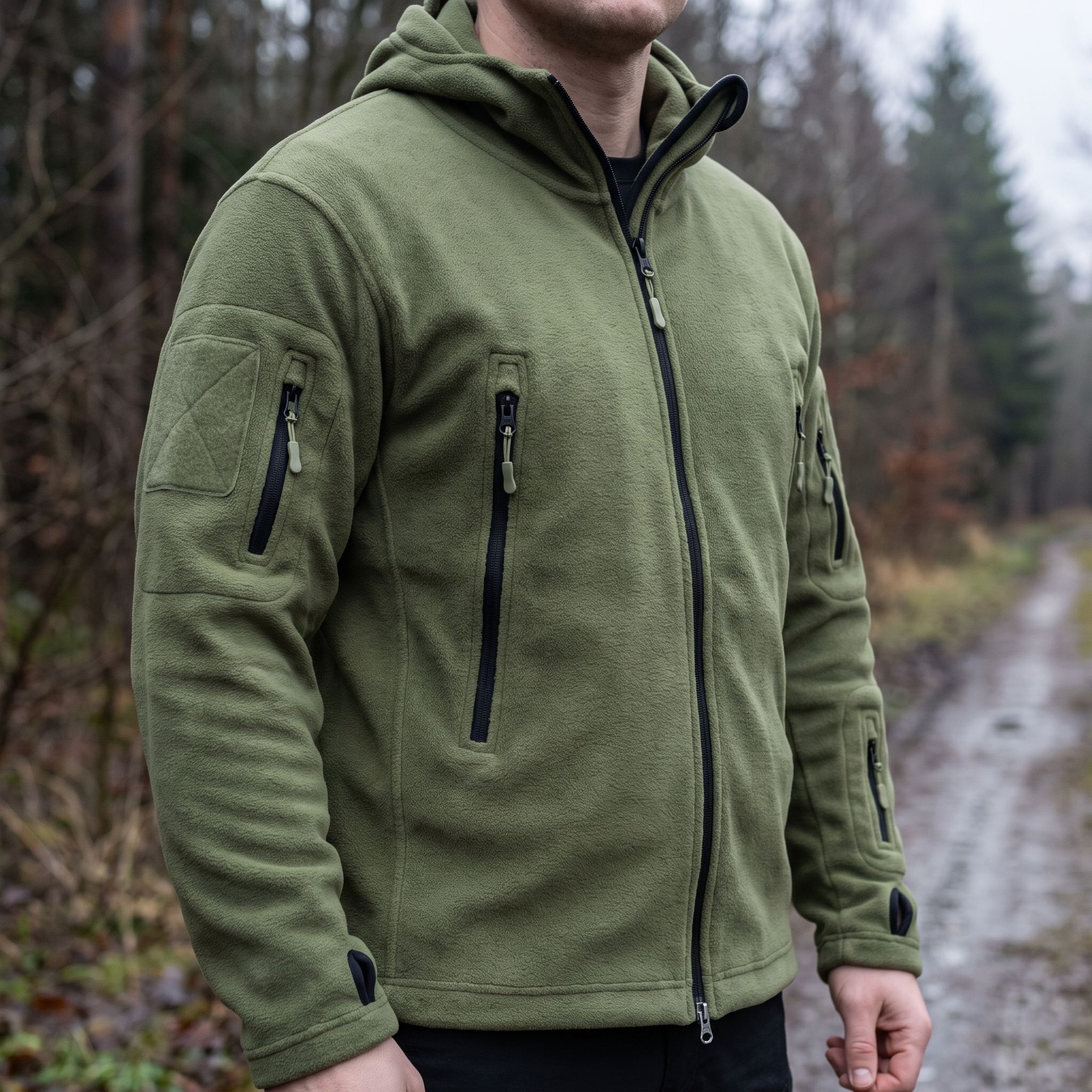 Fleecejakke herre brugt på jagt i naturen