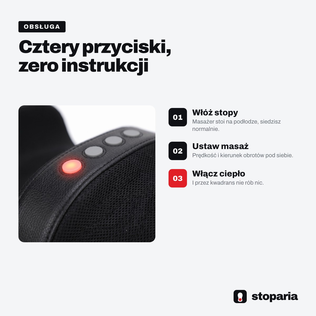 Trzy kroki obsługi masażera Stoparia