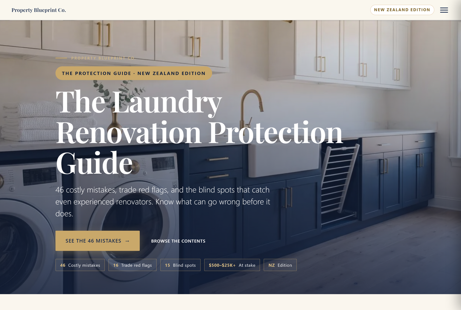 Module 2 — The Laundry Renovation Protection Guide NZ: 46 costly mistakes, 16 trade red flags, 15 blind spots, $500–$25K+ at stake