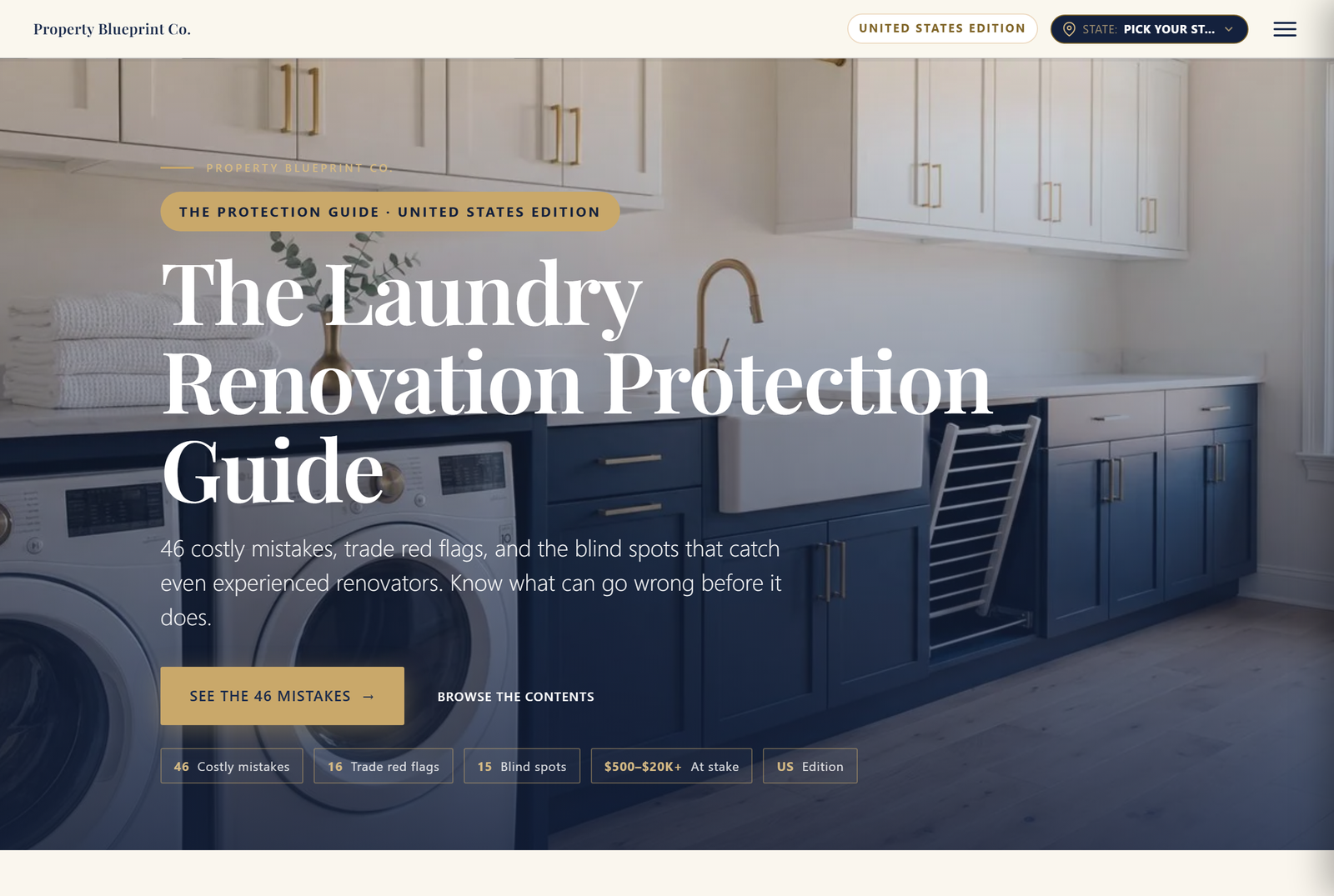 Module 2 — The Laundry Renovation Protection Guide US: 46 costly mistakes, 16 trade red flags, 15 blind spots, $500–$25K+ at stake