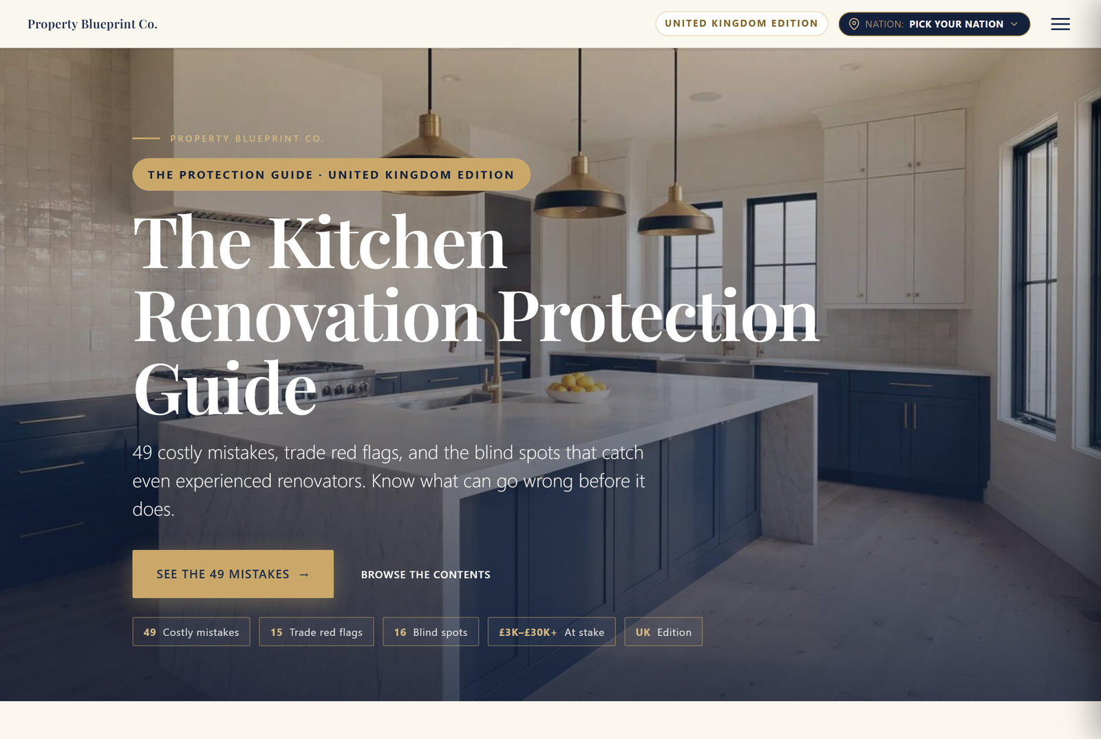 Module 2 — The Kitchen Renovation Protection Guide UK: 49 costly mistakes, 15 trade red flags, 15 blind spots, £3K–£30K+ at stake