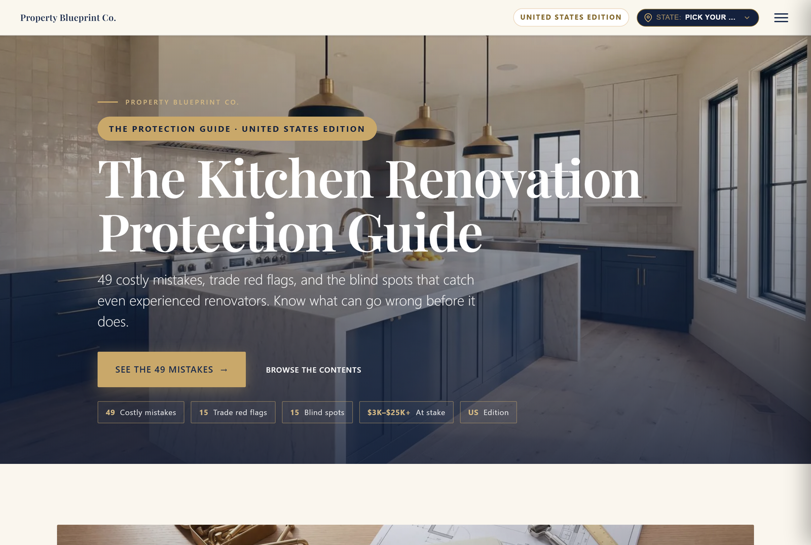 Module 2 — The Kitchen Renovation Protection Guide US: 49 costly mistakes, 15 trade red flags, 15 blind spots, $3K–$30K+ at stake