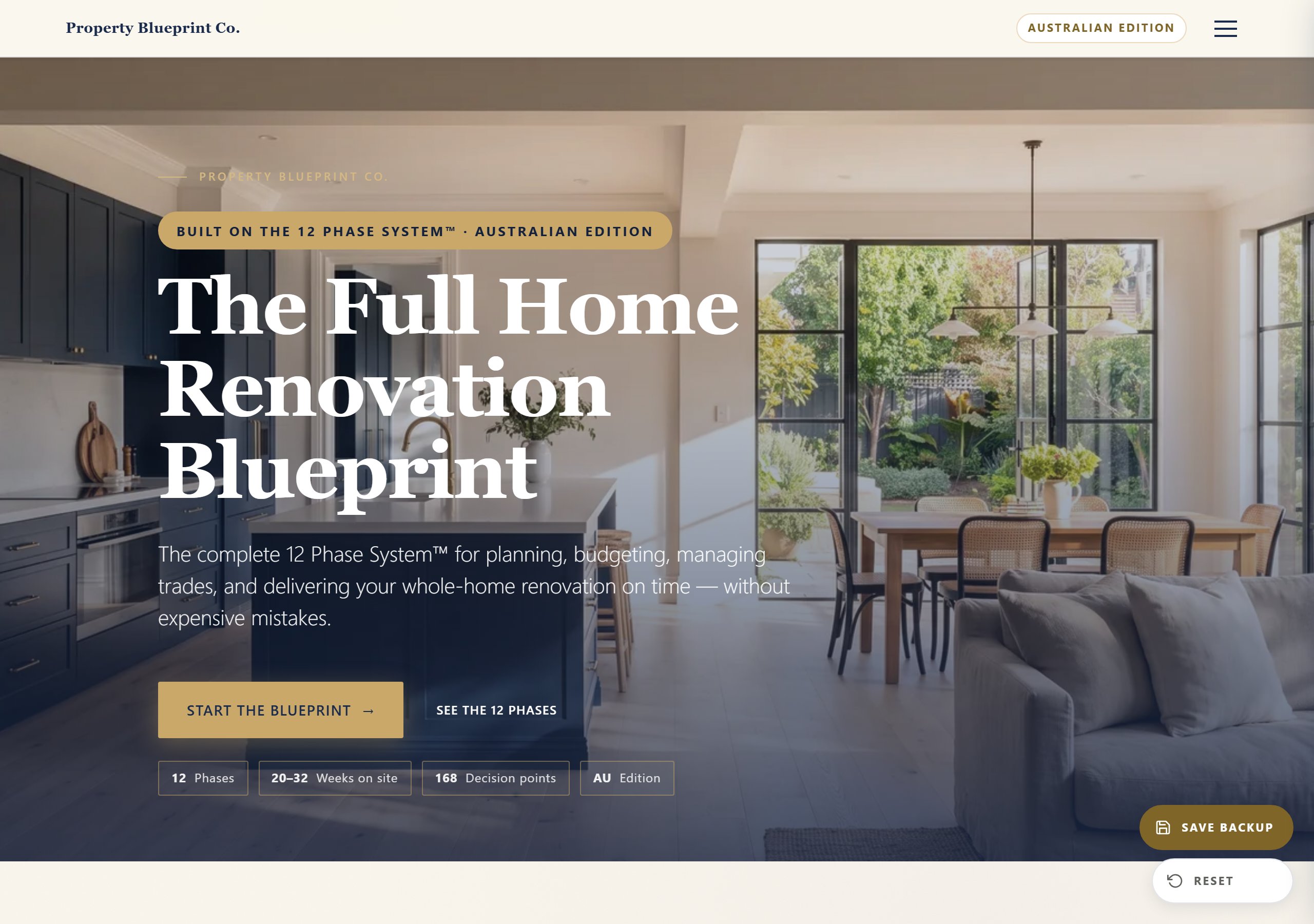 The Full Home Renovation Blueprint module 1 — the 12 Phase System for a whole-home renovation in Australia, with 168 decision points