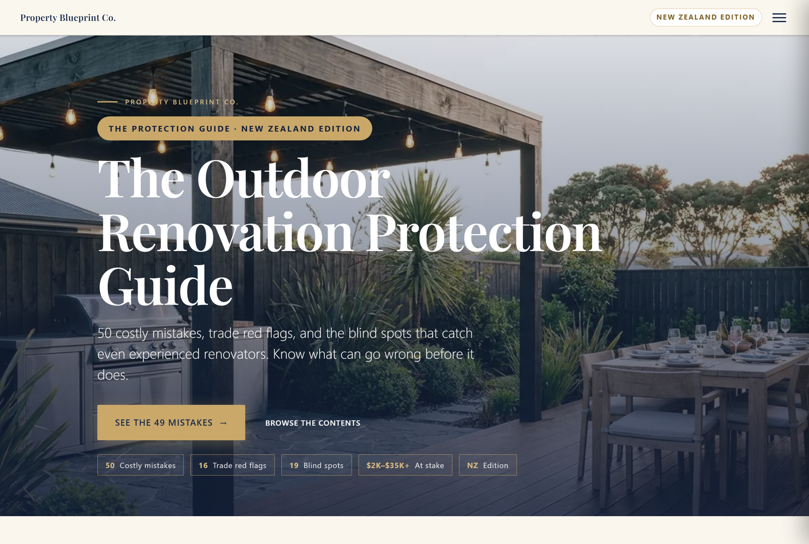 Module 2 — The Outdoor Renovation Protection Guide NZ: 49 costly mistakes, 16 trade red flags, 17 blind spots, $3K–$30K+ at stake