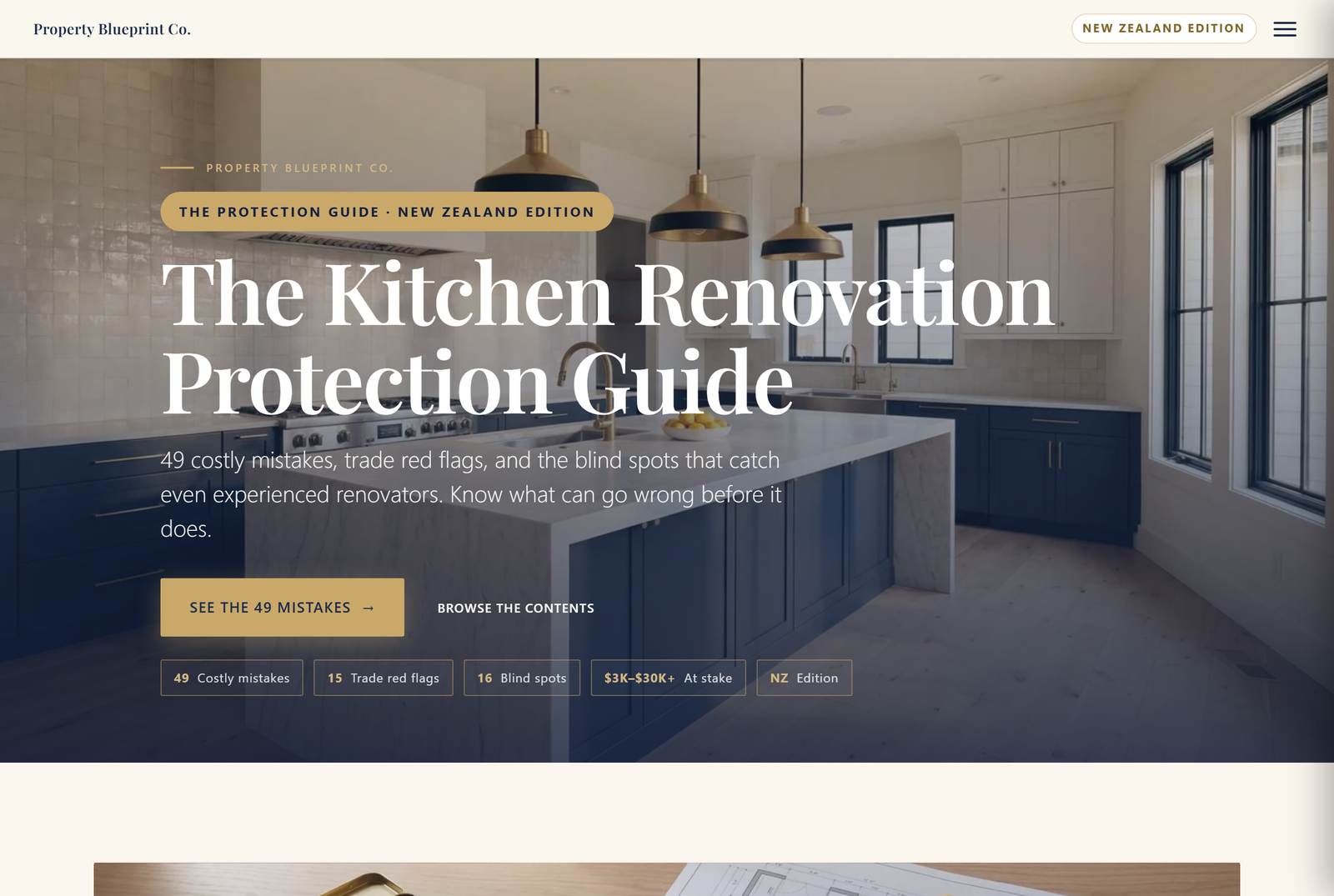 Module 2 — The Kitchen Renovation Protection Guide NZ: 49 costly mistakes, 15 trade red flags, 15 blind spots, $3K–$30K+ at stake