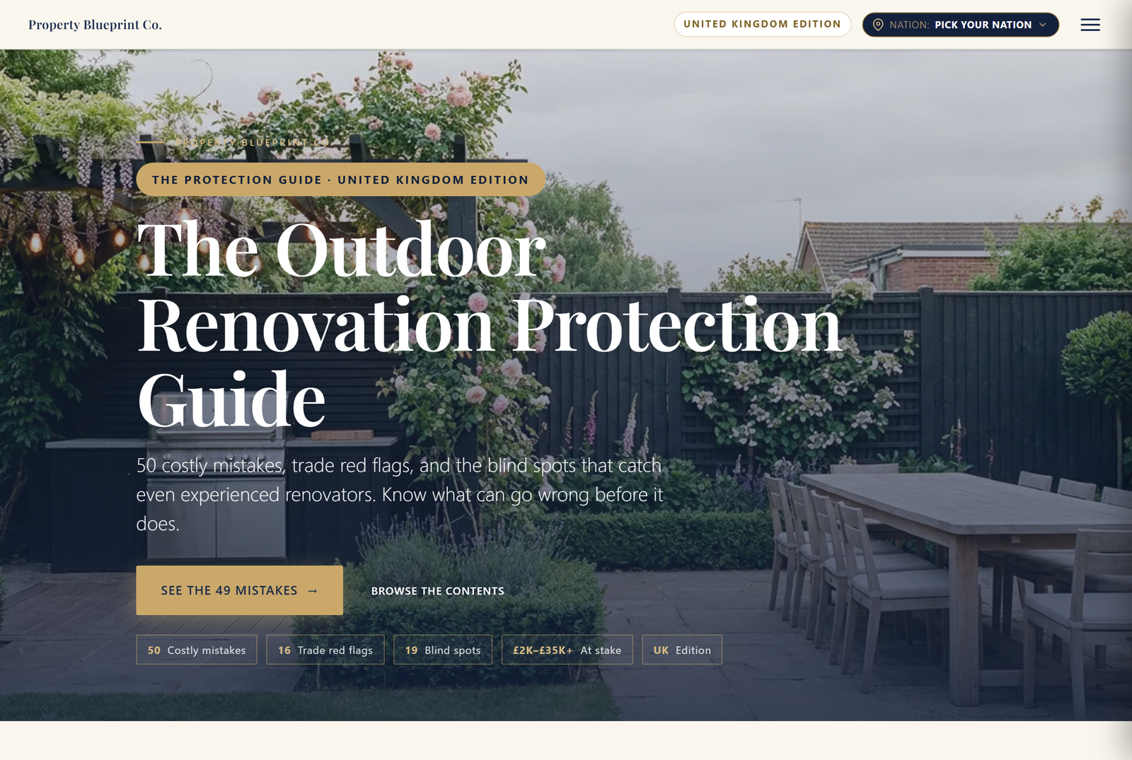 Module 2 — The Outdoor Renovation Protection Guide UK: 49 costly mistakes, 16 trade red flags, 17 blind spots, £2K–£35K+ at stake