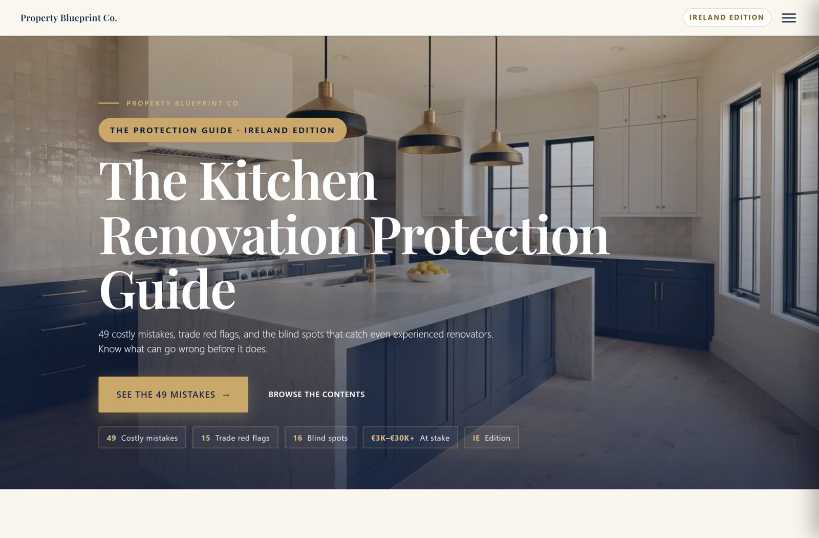Module 2 — The Kitchen Renovation Protection Guide Ireland: 49 costly mistakes, 15 trade red flags, 15 blind spots, €3K–€30K+ at stake