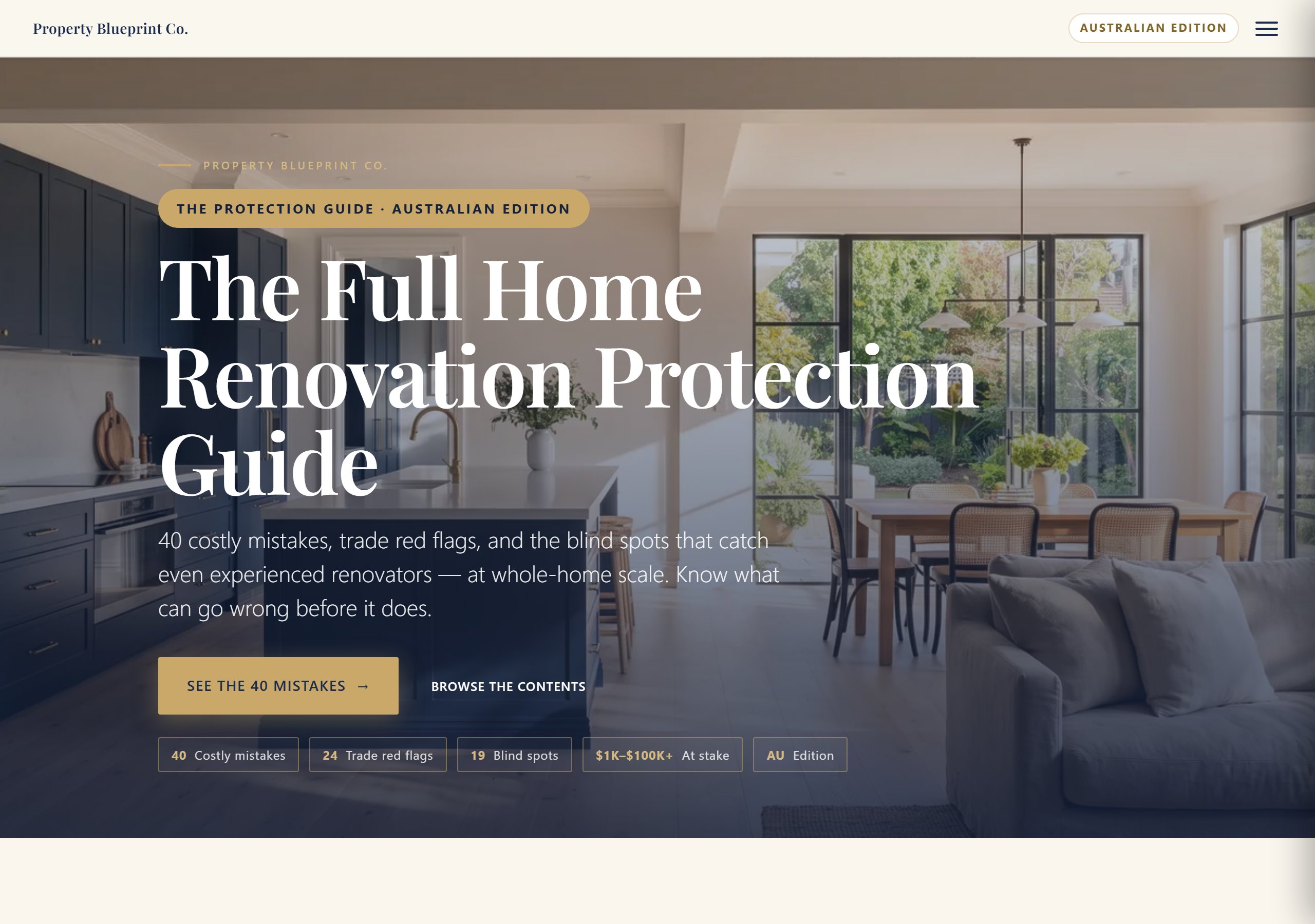 The Full Home Renovation Protection Guide — 40 costly mistakes, 24 trade red flags and 19 blind spots for Australian whole-home renovations