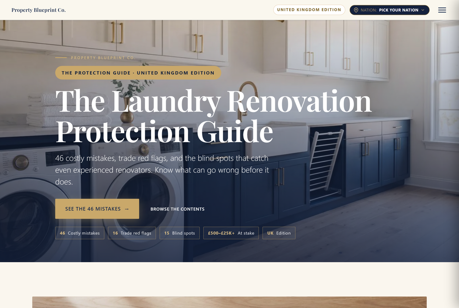 Module 2 — The Laundry Renovation Protection Guide UK: 46 costly mistakes, 16 trade red flags, 15 blind spots, £500–£25K+ at stake