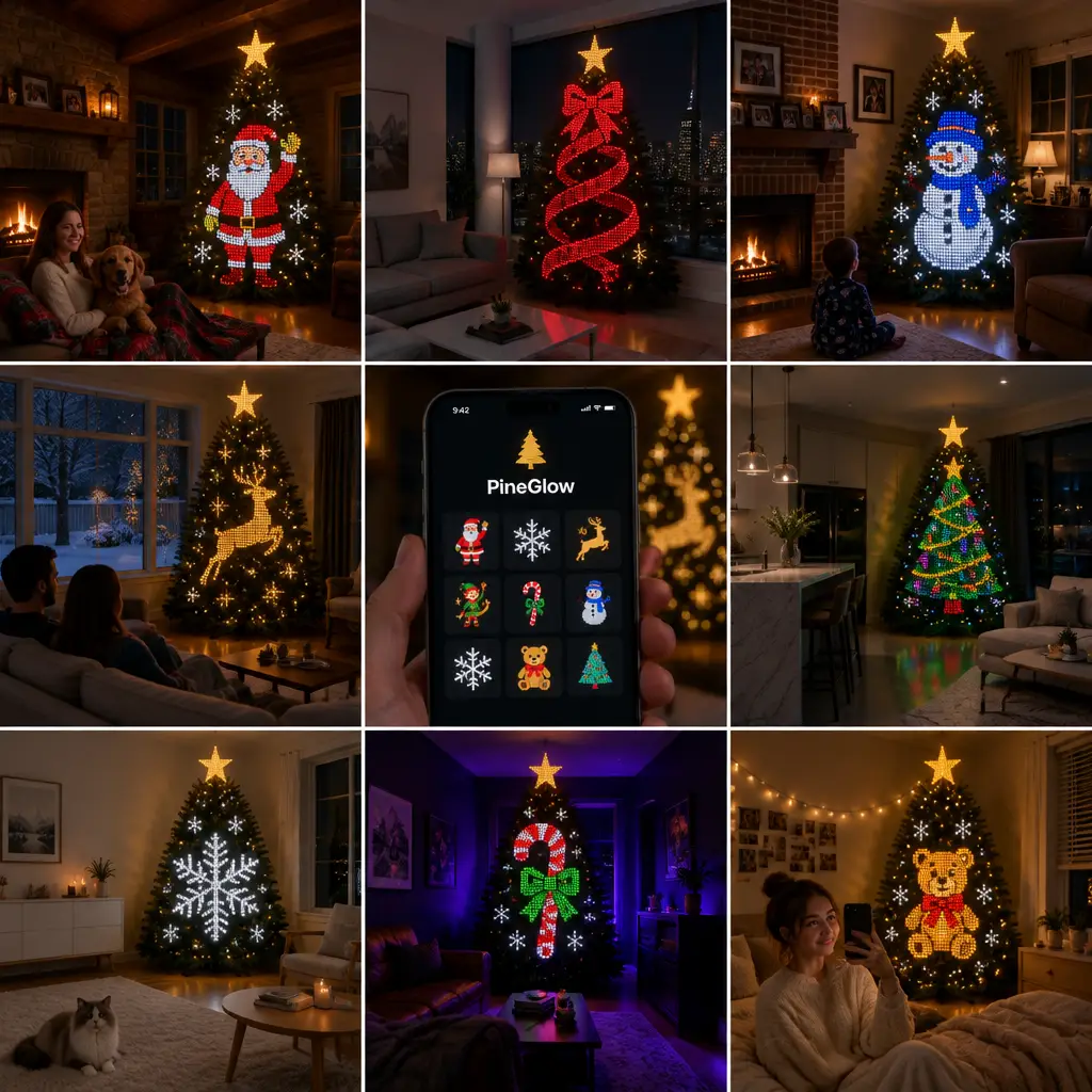 PineGlow 9 different LED designs on real customers trees