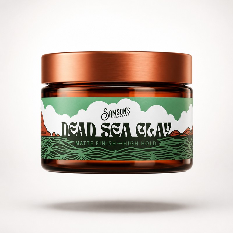 Samson's Dead Sea Clay 4 oz amber glass jar with terracotta lid