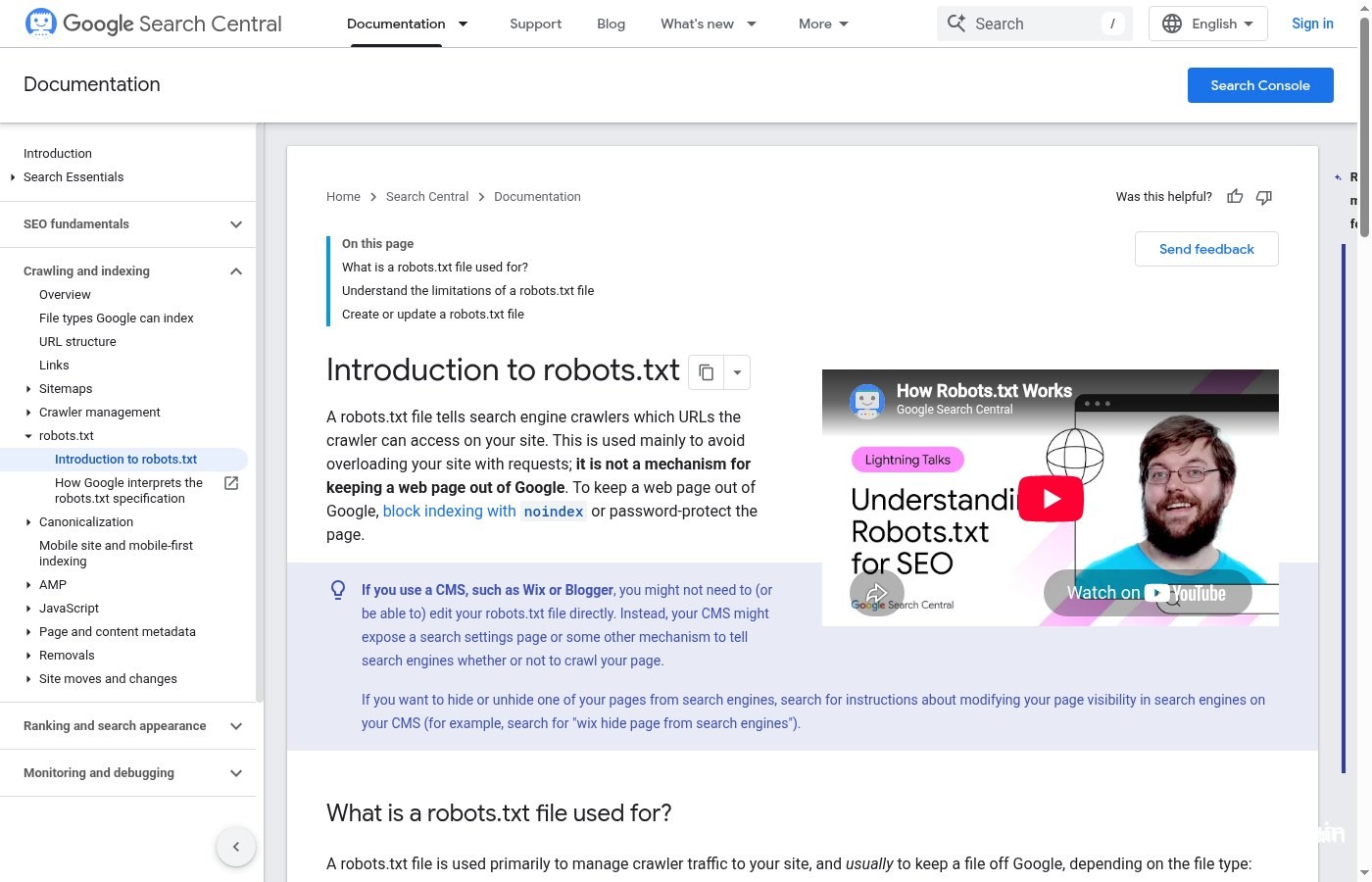 Google Search Central : Introduction to robots.txt