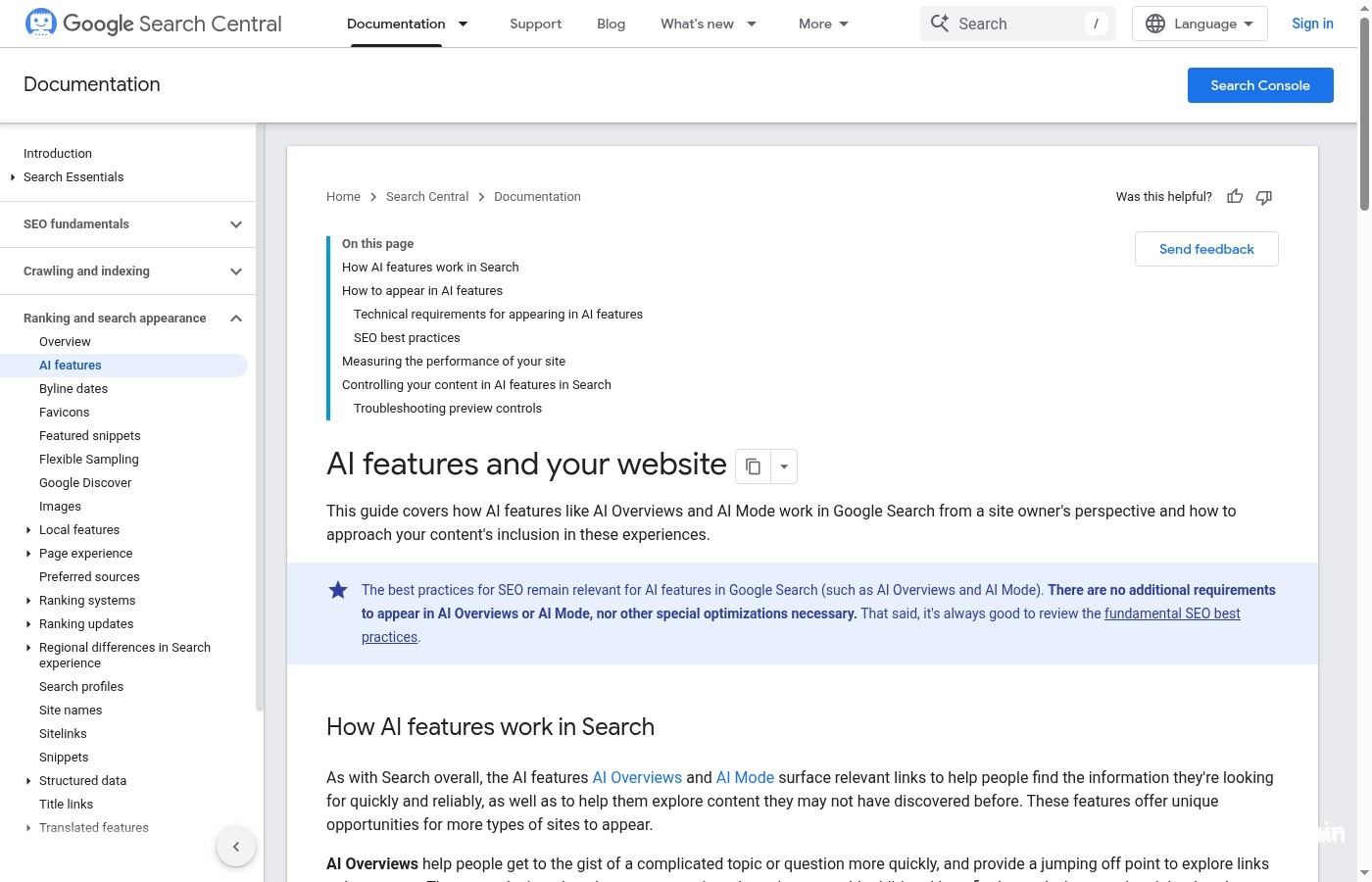 Google Search Central : AI features and your website