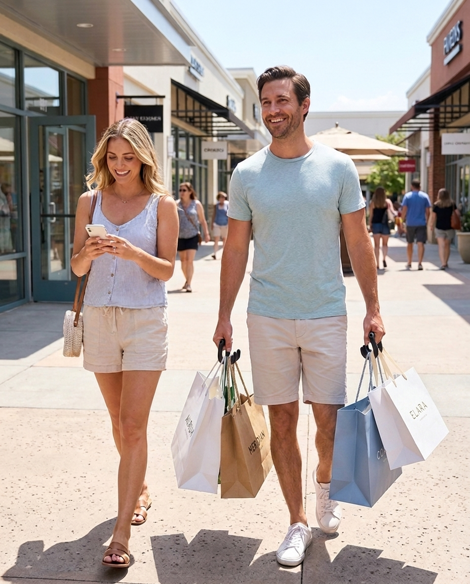 Two people carrying shopping bags together on a GRABSTA