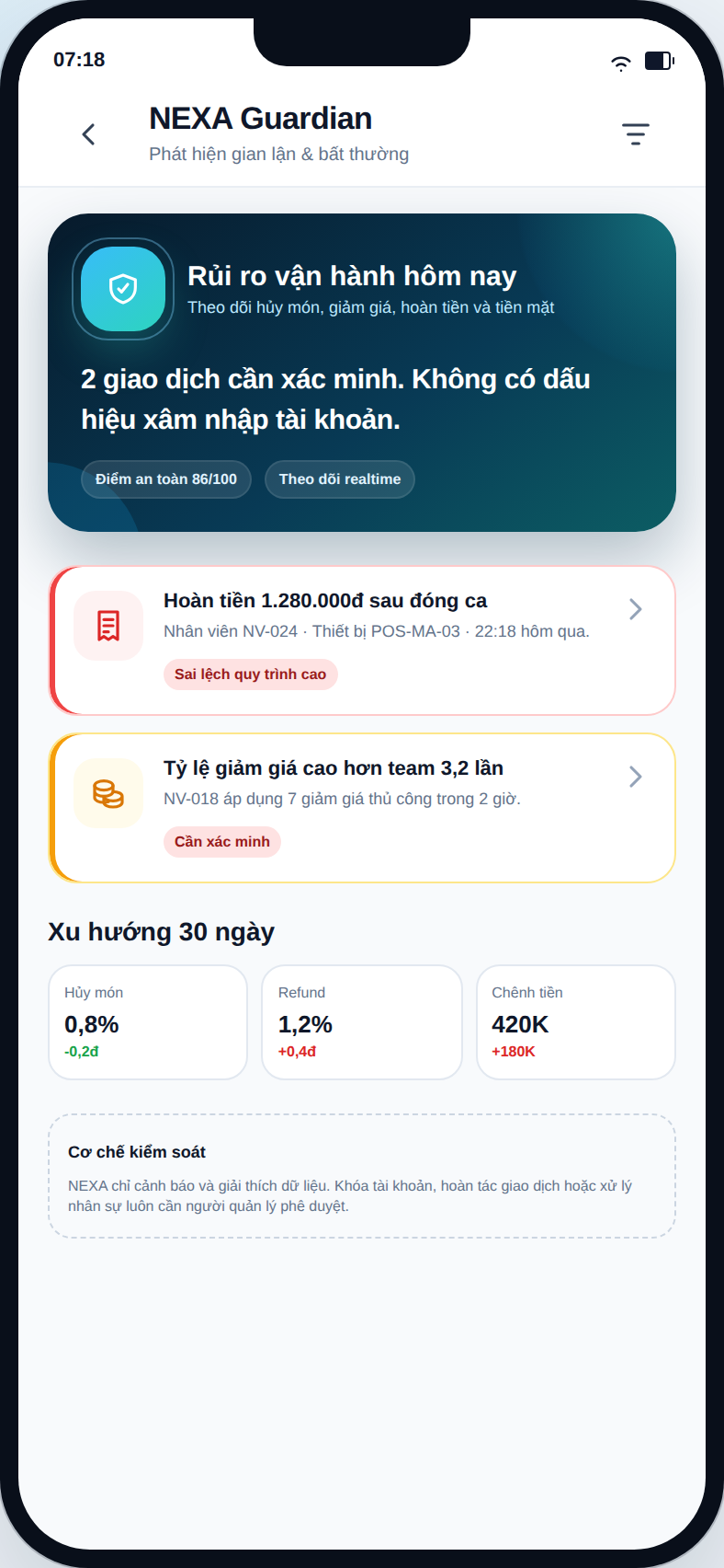 NEXA Guardian cảnh báo bất thường