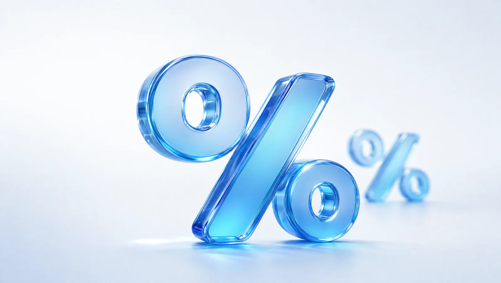 A large translucent blue glass percent sign with a smaller one blurred behind it, representing two different commission rates on the same product