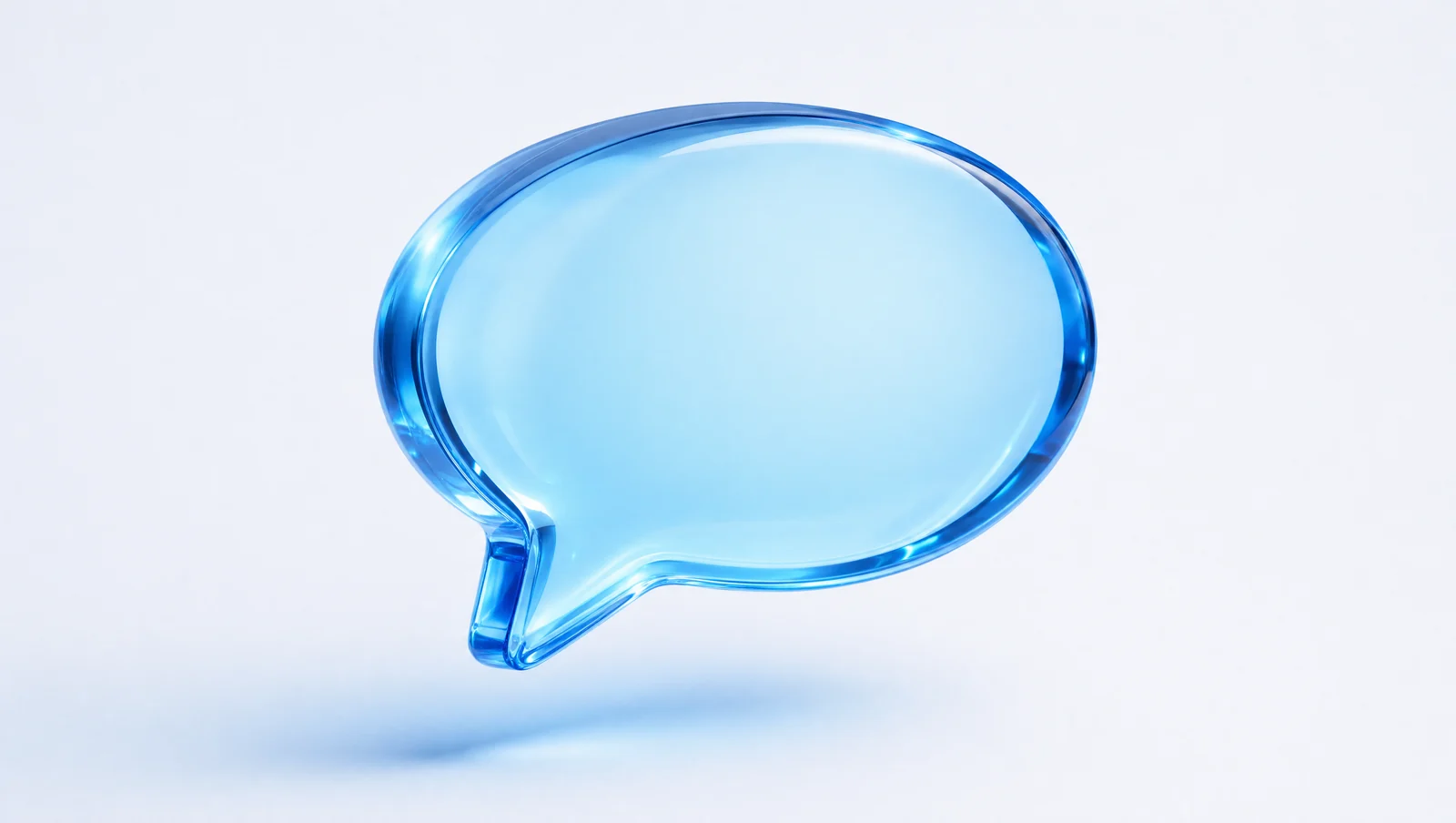 A translucent blue glass speech bubble, representing telling creators about the Shop Ads rate before they find it themselves