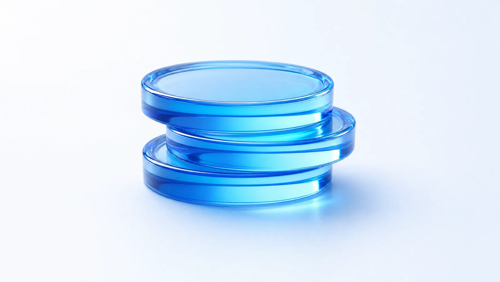Three translucent blue glass discs stacked and offset, representing the layered fees on a TikTok Shop sale