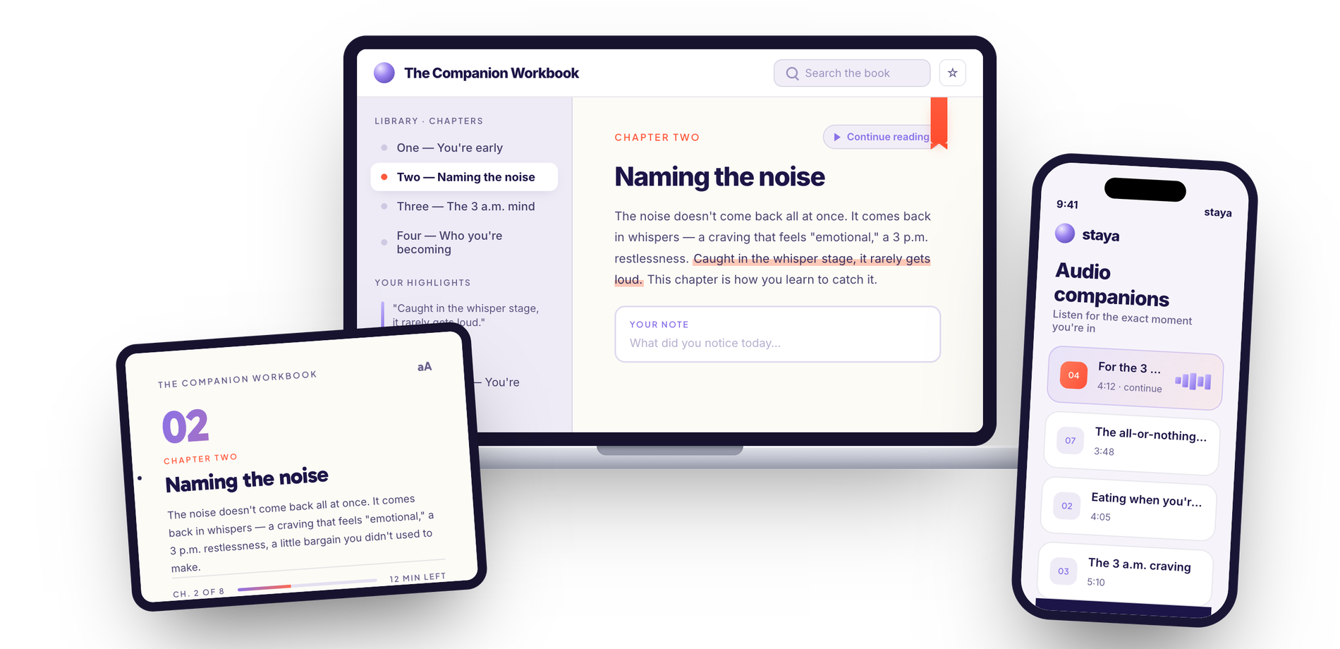 staya Edition 01 on Mac, iPad and iPhone — reader, workbook and audio companions