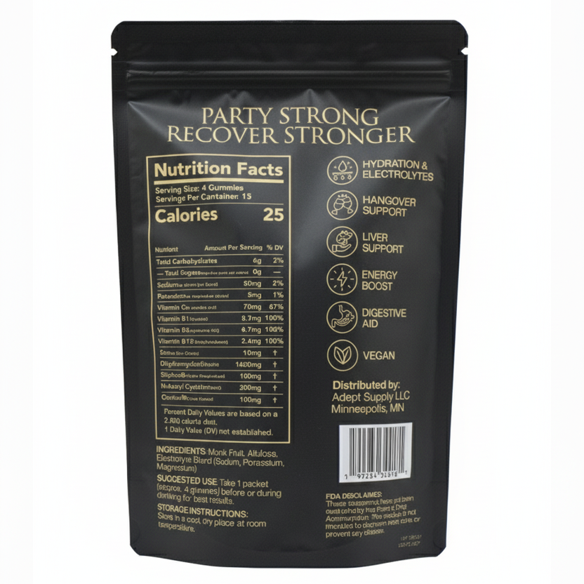 Back of the Pregame Time pouch with Supplement Facts