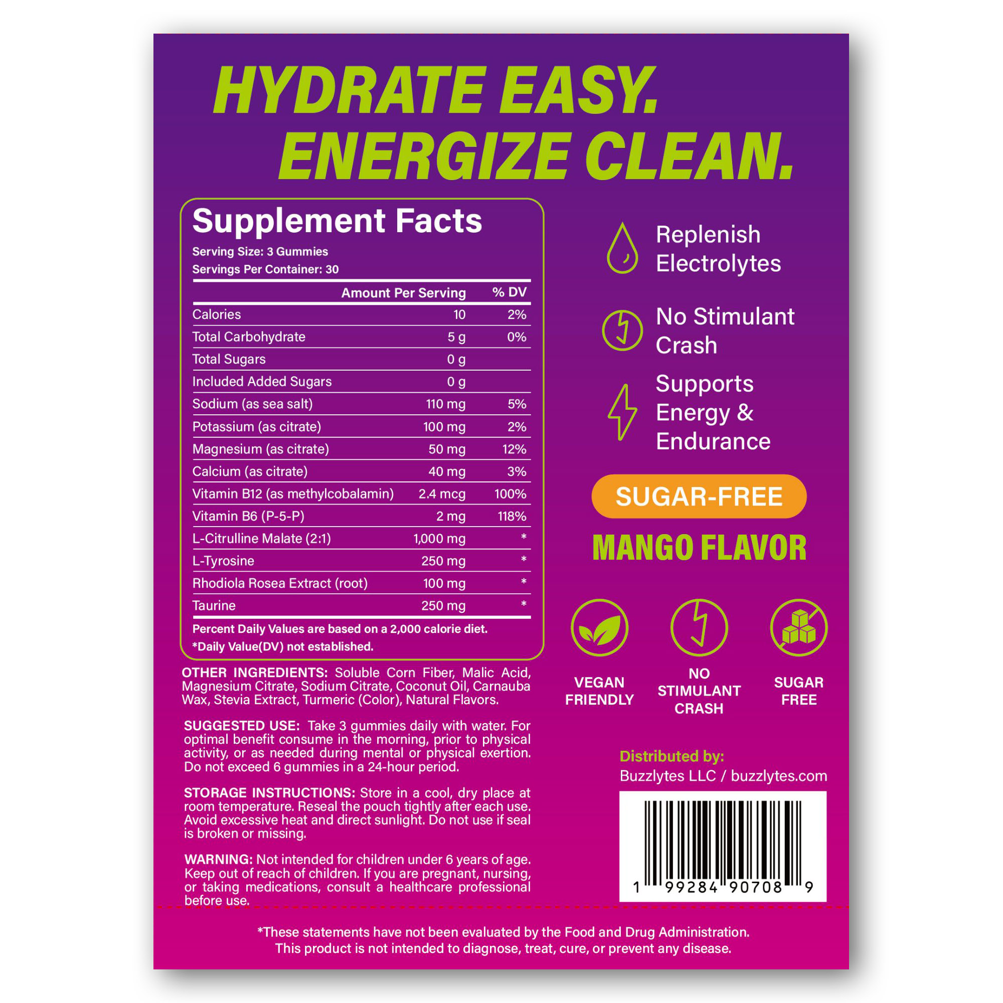 Buzzlytes supplement facts and suggested use
