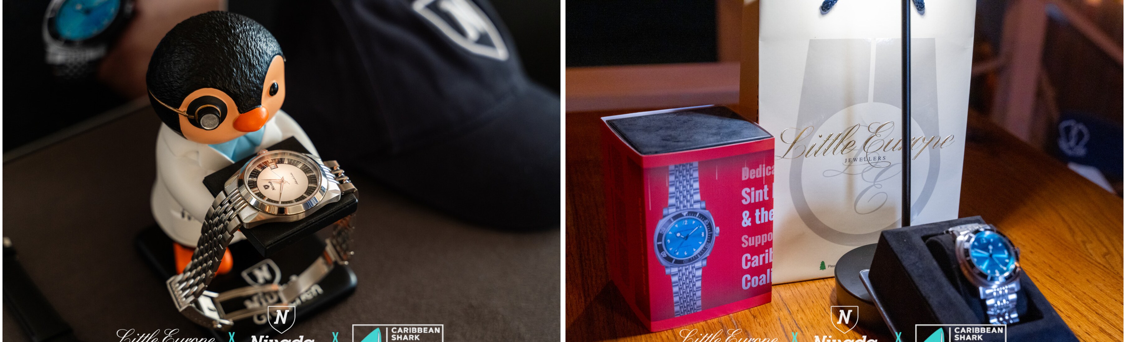 The penguin emblem and dedicated packaging of the Caribbean Depthmaster limited edition