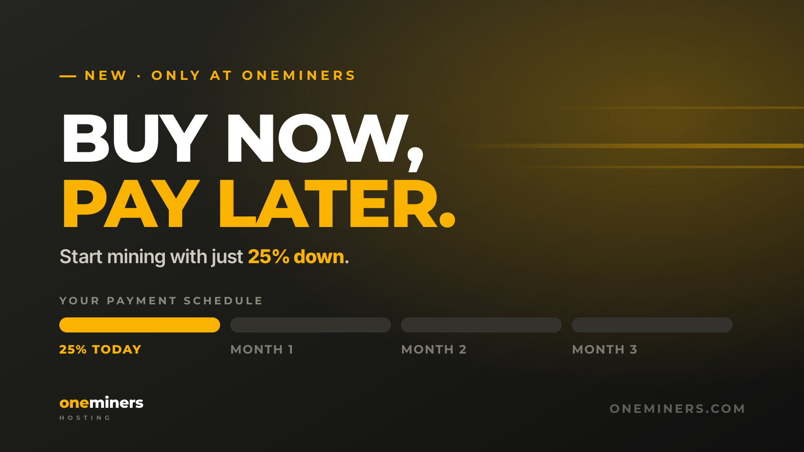 Buy Now Pay Later for Bitcoin miners - start mining with 25% down - OneMiners