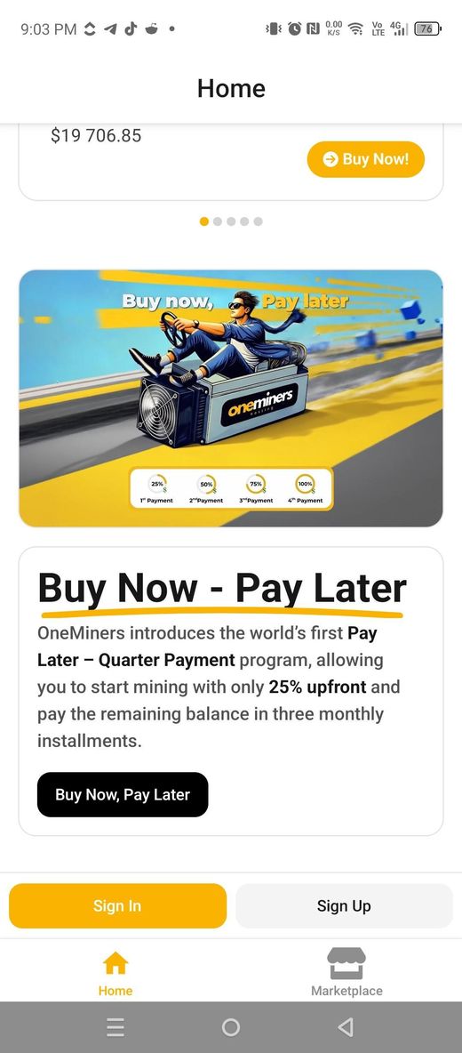 Buy Now, Pay Later on the guest home screen