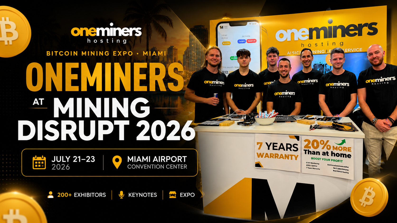 OneMiners at Mining Disrupt 2026 — Bitcoin Mining Expo, July 21 to 23, Miami Airport Convention Center