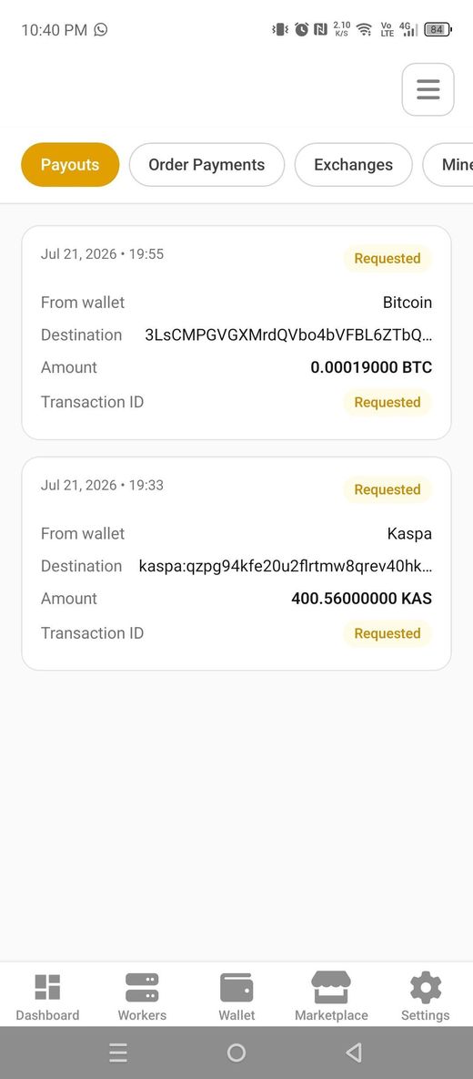 Payouts and order payments tabs