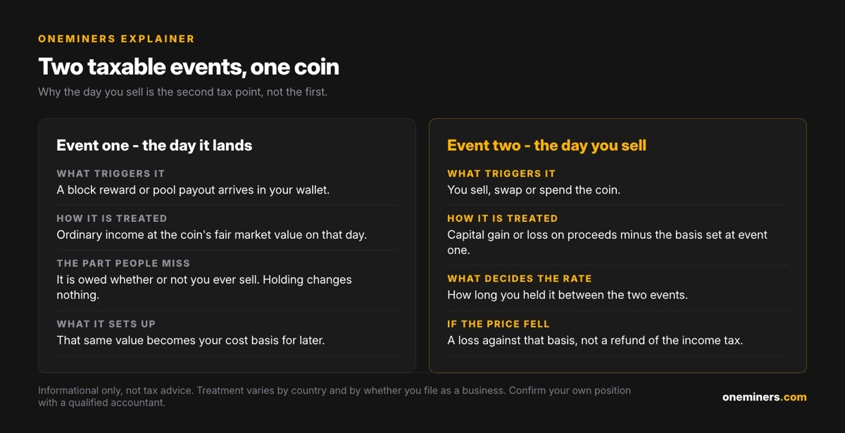 The two taxable events on a mined coin
