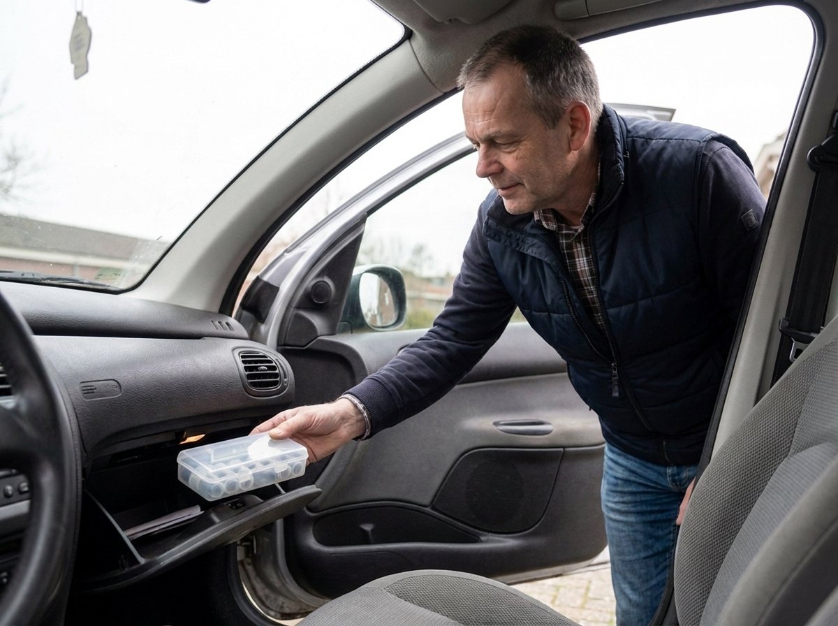 Het Vialo™ doosje gaat in het handschoenenkastje